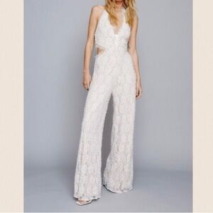 Nasty Gal Bridal Lace Beaded Cut Out Jumpsuit